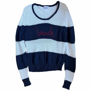 Venus Nautical Navy & White Striped “Beach” Sweater Size Small 100% Cotton